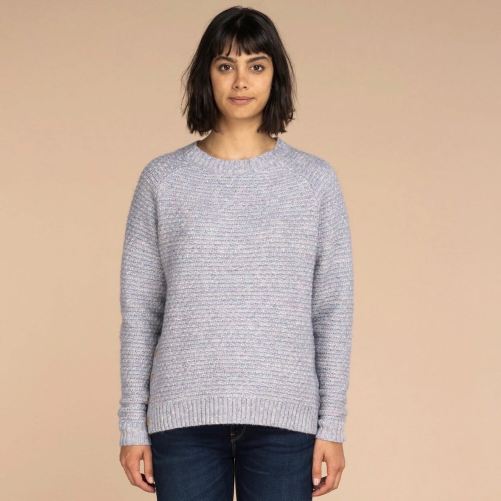 Sherpa Women's Saanjha Button Crew Sweater in color Alloy (blue/purple)